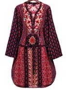 Romwe Multicolor Tie-waist Bow Vintage Print Dress