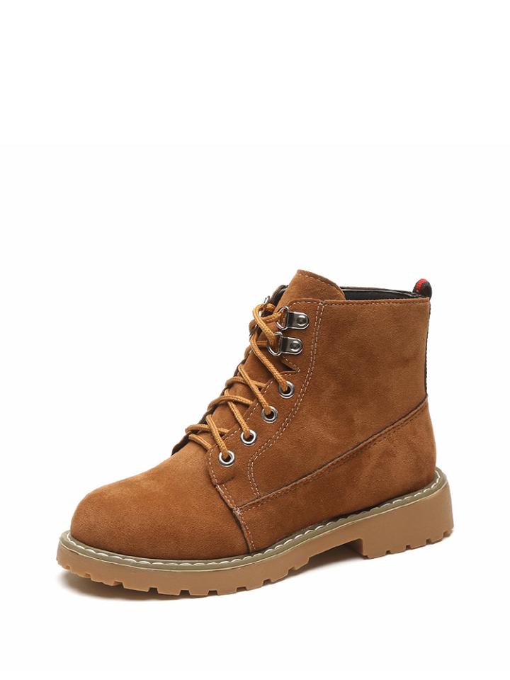 Romwe Suede Lace Up Flatform Ankle Boots