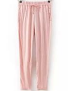 Romwe Draw Cord Waist Studded Pink Pant