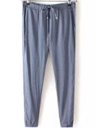 Romwe Elastic Waist Drawstring Blue Pant