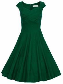 Romwe Raw Waterfall Underskirt Heart Shape Collar Sleeveless Flare Dress