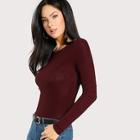 Romwe Solid Slim Fitted Ribbed T-shirt