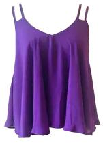 Romwe Spaghetti Strap Double Layers Purple Cami Top