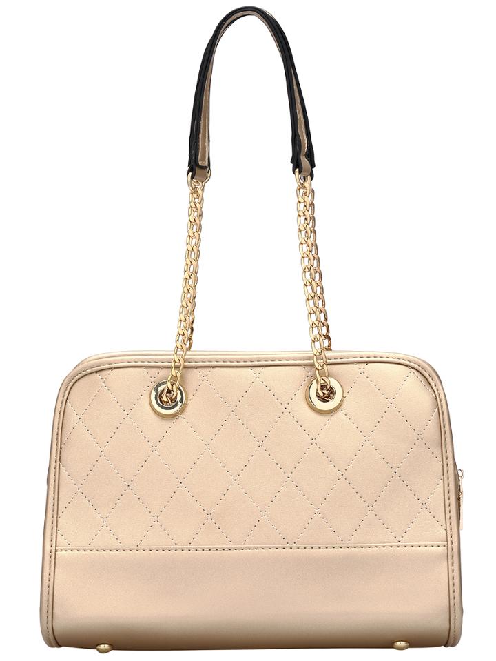 Romwe Gold Zipper Diamond Chain Pu Bag
