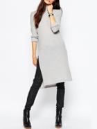 Romwe Grey High Neck Side Split Sweater Dress