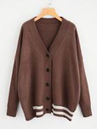 Romwe Drop Shoulder Single Breasted Striped Hem Cardigan