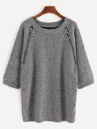 Romwe Grey Zips Front Detail Ring Embellished Sweatshirt