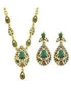 Romwe Colorful Rhinestone Necklace Earrings Stone Jewelry Set
