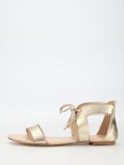 Romwe Gold Lace Up Flat Sandals