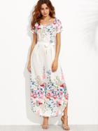 Romwe Calico Print Belted Side Slit Dress