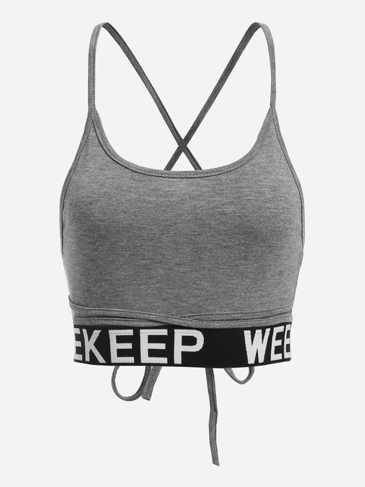 Romwe Slogan Print Hem Criss Cross Back Top