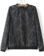 Romwe Jacquard Lace Loose Sweatshirt