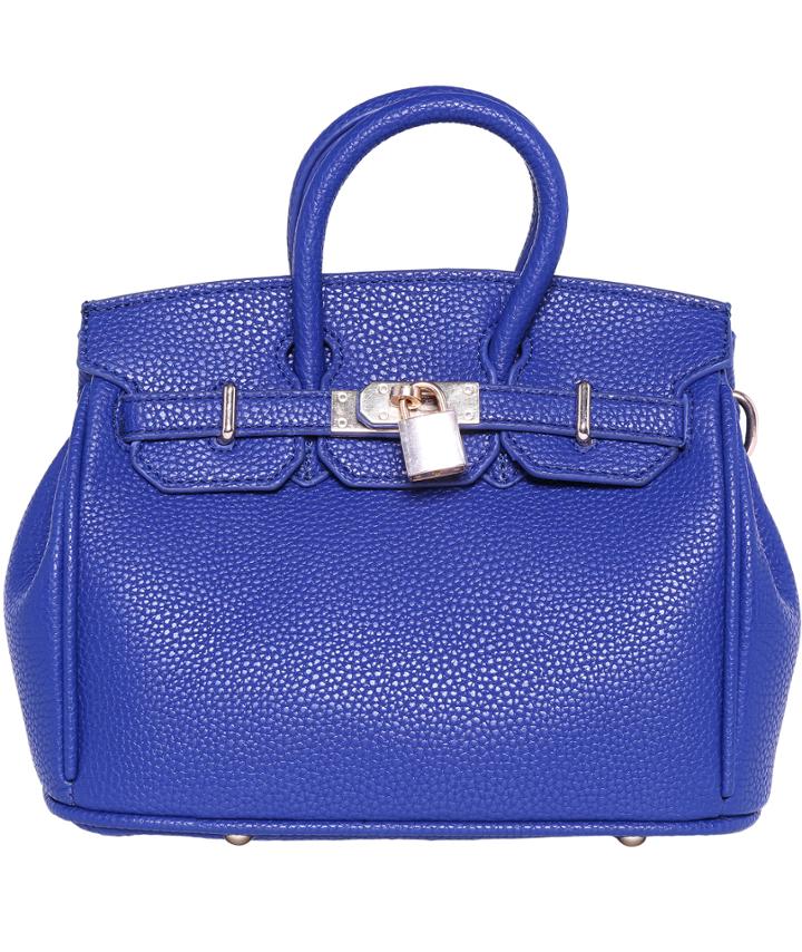 Romwe Blue Buckle Lock Embellished Pu Tote Bag