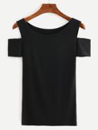 Romwe Cutout Shoulder Black T-shirt
