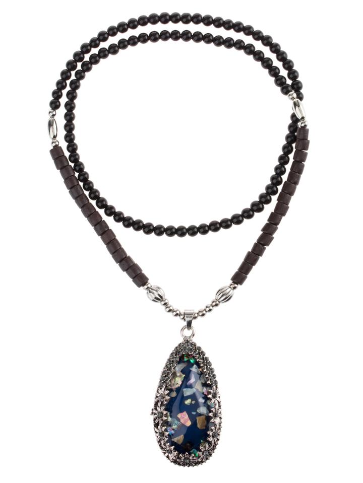 Romwe Blue Waterdrop Pendant Beads Necklace