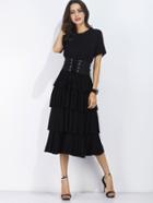 Romwe Flounce Tiered Dress With Obi
