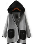Romwe Hooded Contrast Pocket Loose Coat