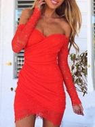 Romwe Semi-sweetheart Neck Lace Wrap Red Dress