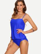 Romwe Blouson One-piece Swimwear - Blue