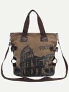 Romwe Coffee Colosseum Print Canvas Tote Bag With Strap