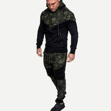 Romwe Men Contrast Camo Hooded Jacket With Drawstring Pants
