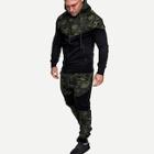 Romwe Men Contrast Camo Hooded Jacket With Drawstring Pants