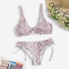 Romwe Snakeskin Top With Tie Side Bikini Set