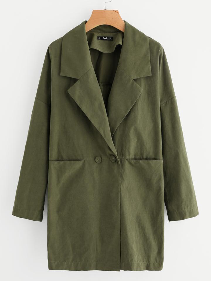 Romwe Notch Collar Drop Shoulder Dual Pocket Coat