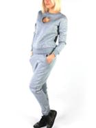 Romwe Grey Heart Shape Hollow Out Sweatshirt With Pants