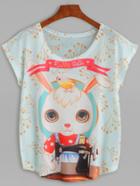 Romwe Cartoon Rabbit Print T-shirt