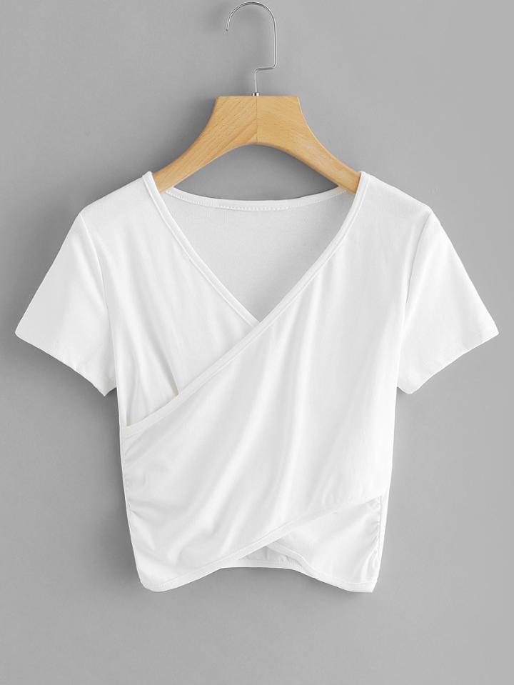 Romwe V Neck Wrap Tee