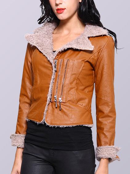 Romwe Lapel Zippers Slim Yellow Jacket