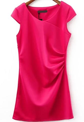 Romwe Cap Sleeve Folds Rose Red Dress