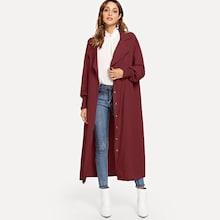 Romwe Single Breasted Solid Trench Coat