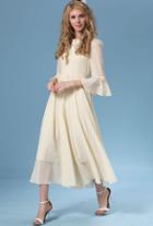 Romwe Bell Sleeve Chiffon Pleated Dress
