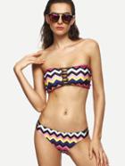 Romwe Multicolor Chevron Print Strappy Bandeau Bikini Set