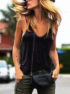 Romwe Black Scoop Neck Drop Armhole Tank Top