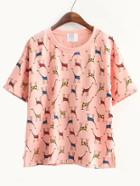 Romwe Giraffe Print Pink T-shirt