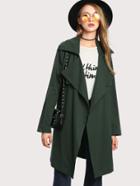Romwe Overlap Back Self Belted Trench Coat
