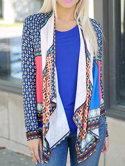 Romwe Waterfall Collar Tribal Print Coat