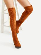 Romwe Side Zipper Block Heeled Over The Knee Boots