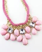 Romwe Pink Drop Gemstone Chain Necklace