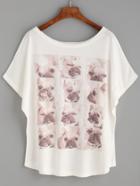 Romwe White Bulldog Print Loose T-shirt