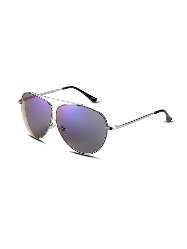 Romwe Silver Frame Double Bridge Mirrored Aviator Sunglasses