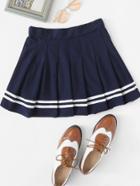 Romwe Stripe Tape Pleated Skirt