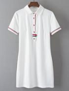 Romwe White Lapel Flag Button Casual Dress
