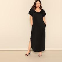 Romwe Plus Slant Pocket M-slit Hem Maxi Dress