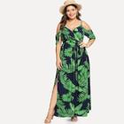 Romwe Plus Cold Shoulder Slit Hem Floral Dress