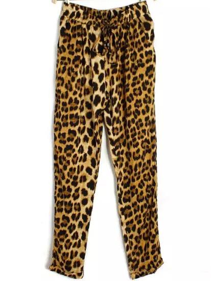 Romwe Elastic Waist Drawstring Leopard Pant