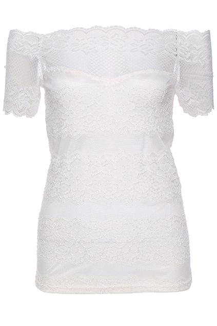 Romwe Floral Lace White Blouse